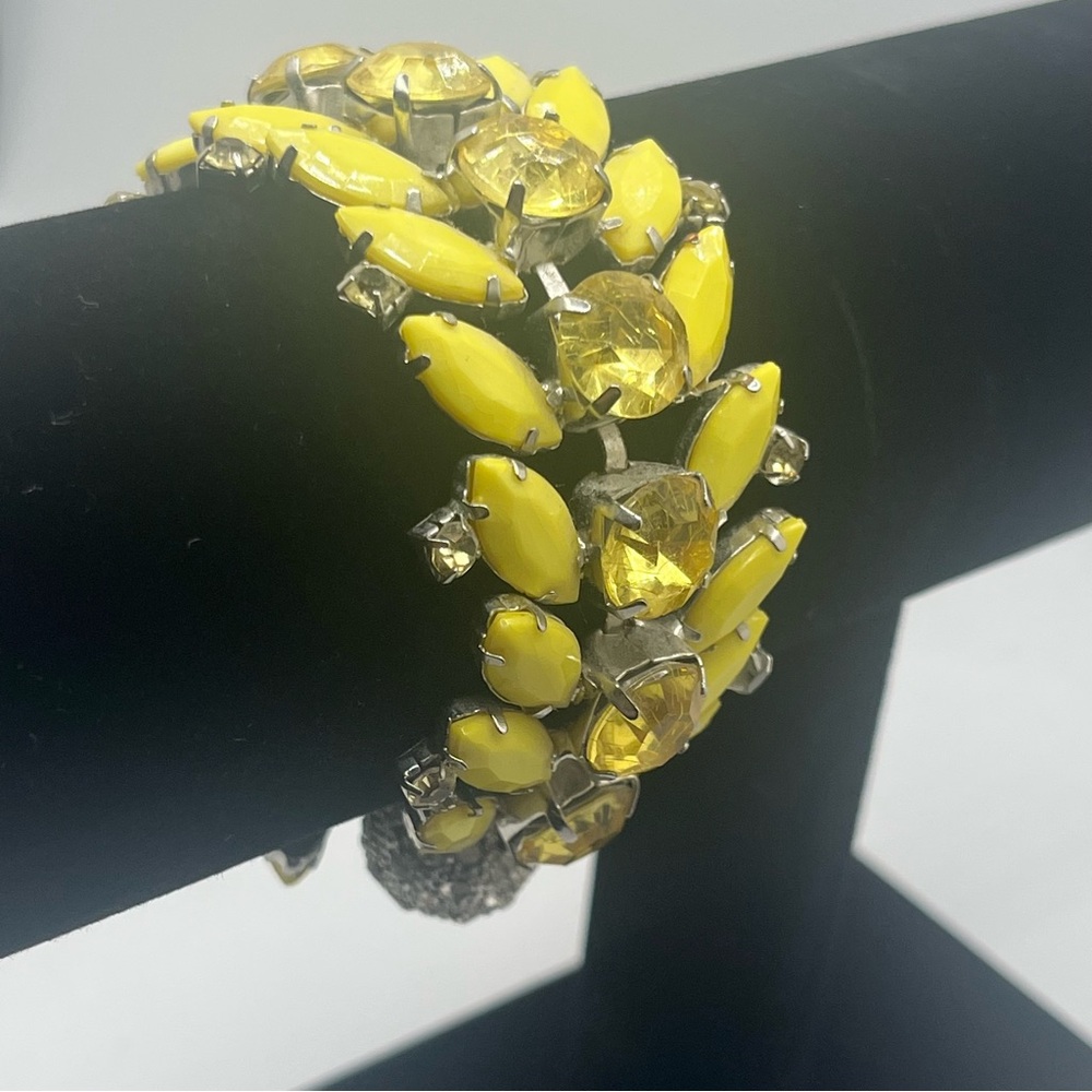 Vintage Yellow Rhinestone Statement Bracelet Lemo… - image 1